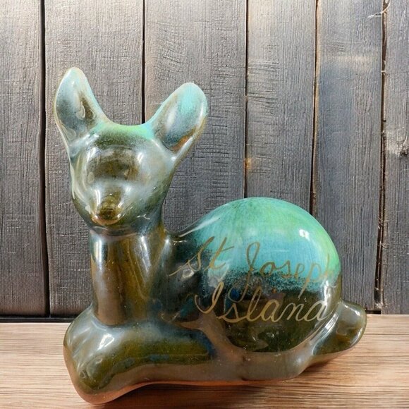 Vintage Grand River Pottery Deer Reindeer Figurine Made In Canada Figure Green - Picture 1 of 10